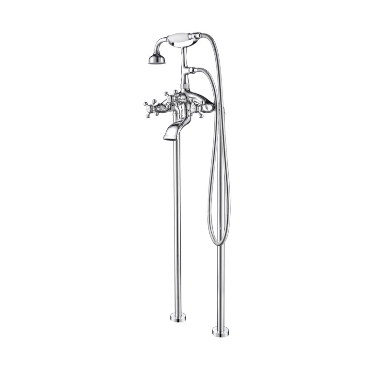 Barclay 3 Handle Floor Mounted Clawfoot Tub Faucet with Diverter and